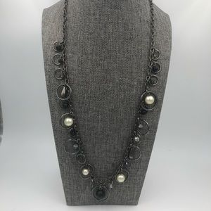 NY & Co. Gunmetal Pearl & Crystal Charm Necklace